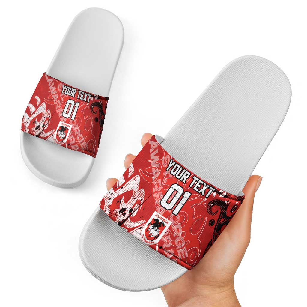 Personalized St. George Illawarra Dragons Rugby Slide Sandals Urban Street Graffiti Style - Distressed Splatter Elements