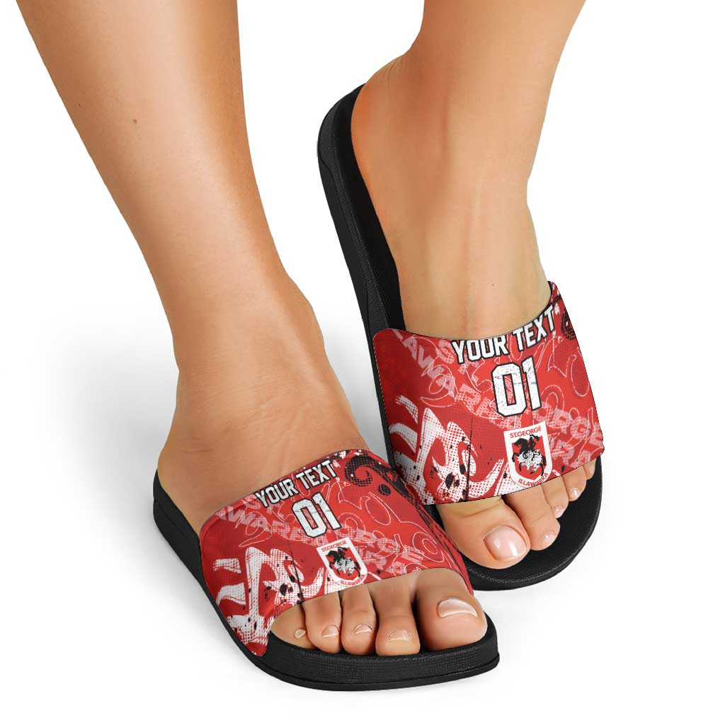 Personalized St. George Illawarra Dragons Rugby Slide Sandals Urban Street Graffiti Style - Distressed Splatter Elements