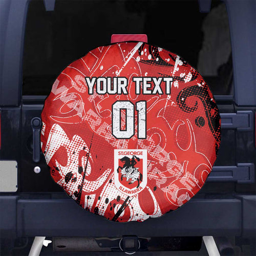 Personalized St. George Illawarra Dragons Rugby Spare Tire Cover Urban Street Graffiti Style - Distressed Splatter Elements