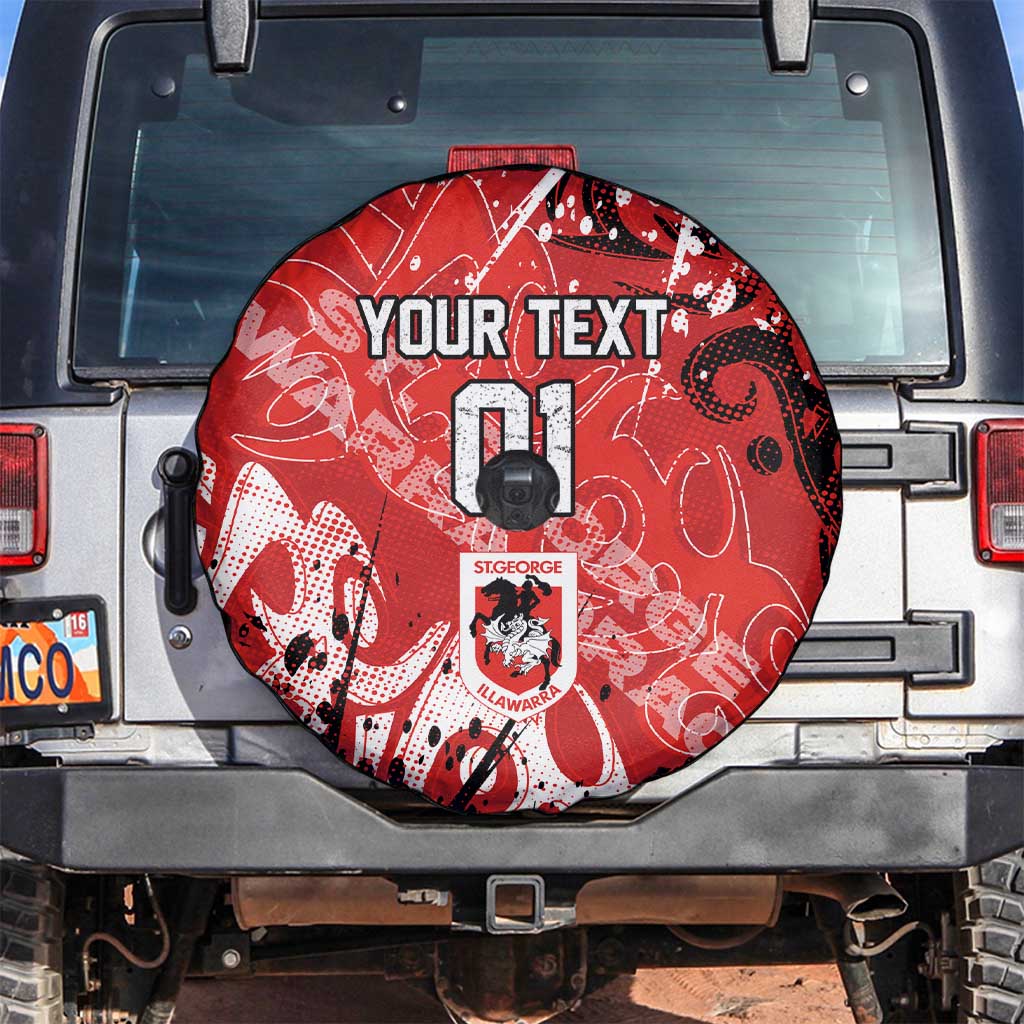 Personalized St. George Illawarra Dragons Rugby Spare Tire Cover Urban Street Graffiti Style - Distressed Splatter Elements