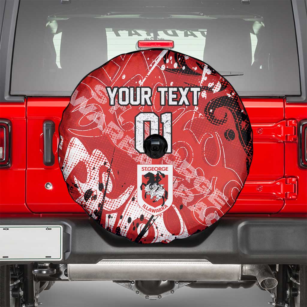 Personalized St. George Illawarra Dragons Rugby Spare Tire Cover Urban Street Graffiti Style - Distressed Splatter Elements