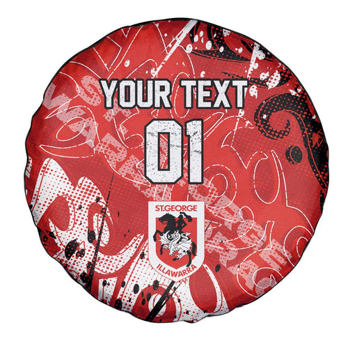 Personalized St. George Illawarra Dragons Rugby Spare Tire Cover Urban Street Graffiti Style - Distressed Splatter Elements