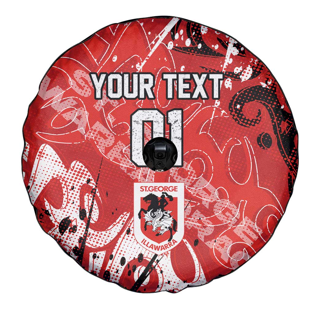 Personalized St. George Illawarra Dragons Rugby Spare Tire Cover Urban Street Graffiti Style - Distressed Splatter Elements