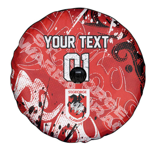 Personalized St. George Illawarra Dragons Rugby Spare Tire Cover Urban Street Graffiti Style - Distressed Splatter Elements
