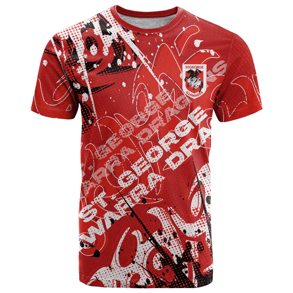 Personalized St. George Illawarra Dragons Rugby T Shirt Urban Street Graffiti Style - Distressed Splatter Elements
