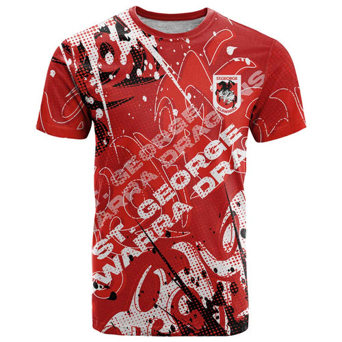 Personalized St. George Illawarra Dragons Rugby T Shirt Urban Street Graffiti Style - Distressed Splatter Elements
