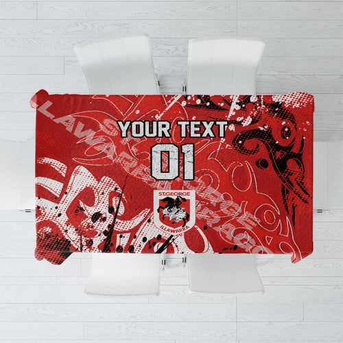 Personalized St. George Illawarra Dragons Rugby Tablecloth Urban Street Graffiti Style - Distressed Splatter Elements
