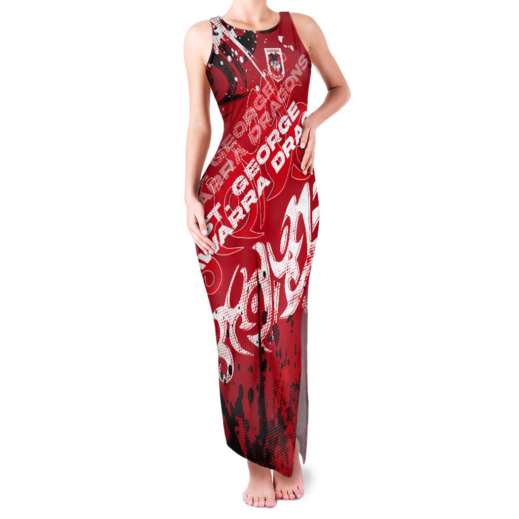 Personalized St. George Illawarra Dragons Rugby Tank Maxi Dress Urban Street Graffiti Style - Distressed Splatter Elements