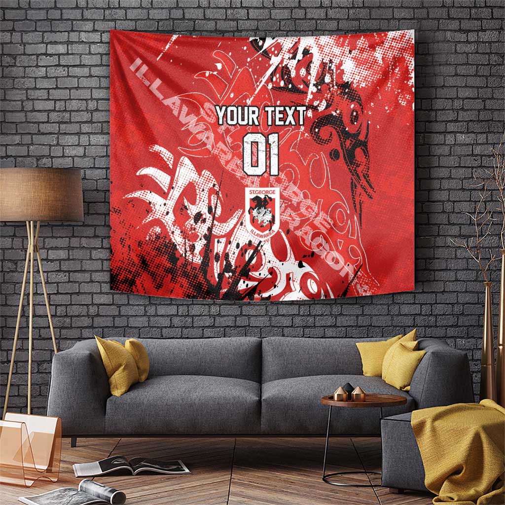 Personalized St. George Illawarra Dragons Rugby Tapestry Urban Street Graffiti Style - Distressed Splatter Elements