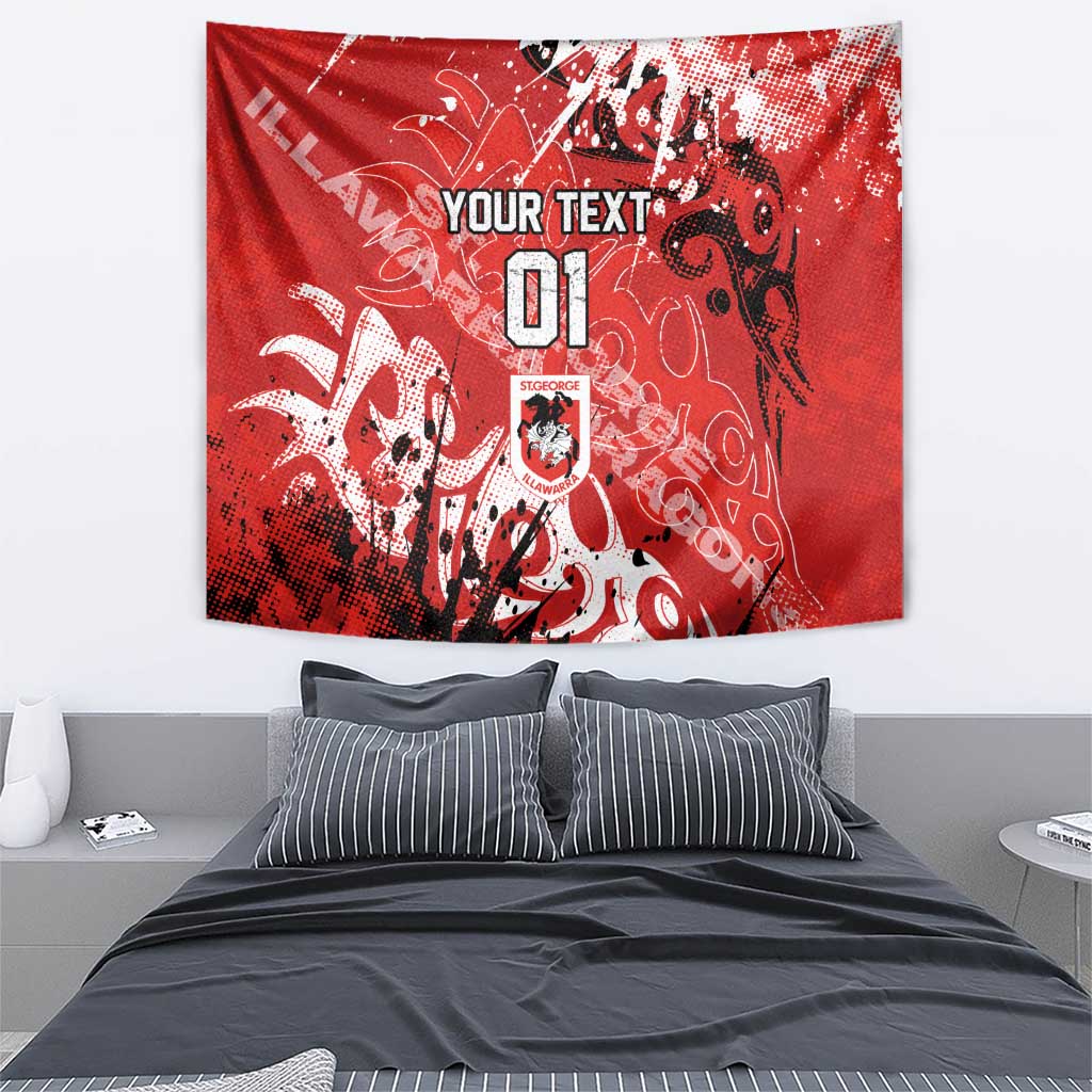Personalized St. George Illawarra Dragons Rugby Tapestry Urban Street Graffiti Style - Distressed Splatter Elements