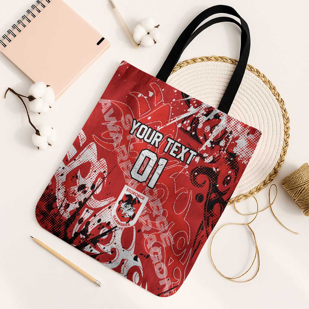 Personalized St. George Illawarra Dragons Rugby Tote Bag Urban Street Graffiti Style - Distressed Splatter Elements