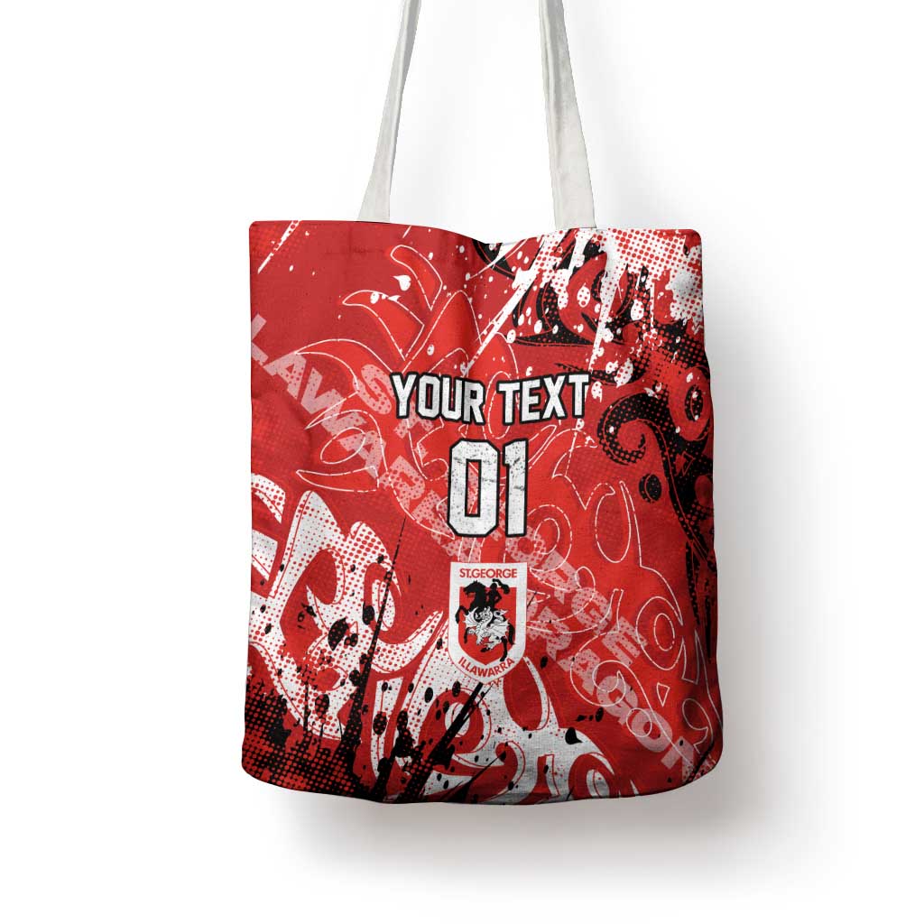 Personalized St. George Illawarra Dragons Rugby Tote Bag Urban Street Graffiti Style - Distressed Splatter Elements