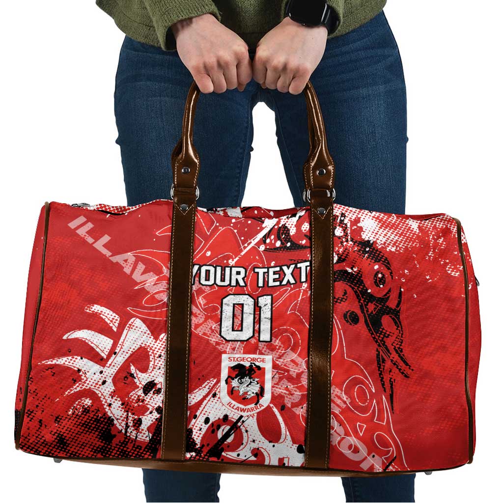 Personalized St. George Illawarra Dragons Rugby Travel Bag Urban Street Graffiti Style - Distressed Splatter Elements