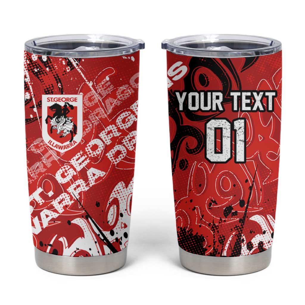 Personalized St. George Illawarra Dragons Rugby Tumbler Cup Urban Street Graffiti Style - Distressed Splatter Elements