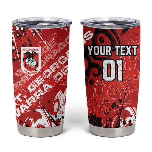 Personalized St. George Illawarra Dragons Rugby Tumbler Cup Urban Street Graffiti Style - Distressed Splatter Elements