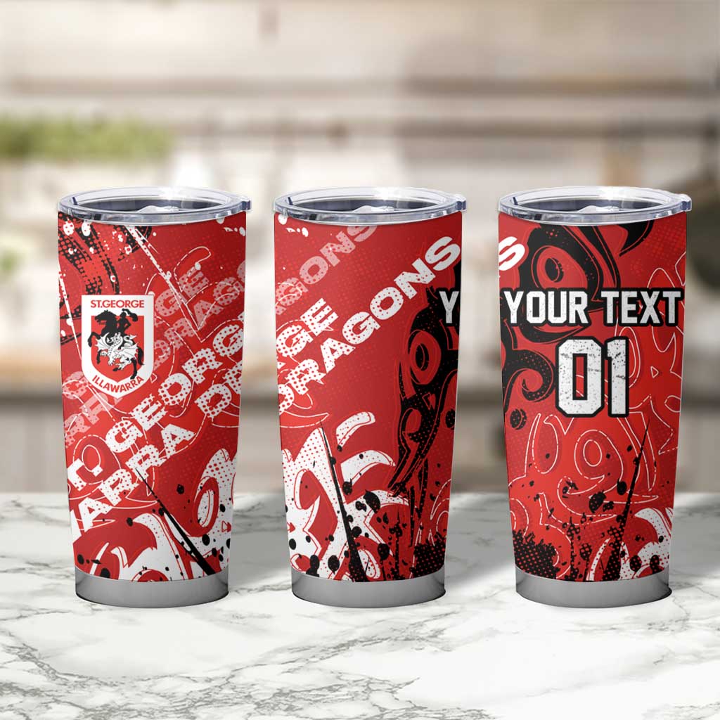 Personalized St. George Illawarra Dragons Rugby Tumbler Cup Urban Street Graffiti Style - Distressed Splatter Elements