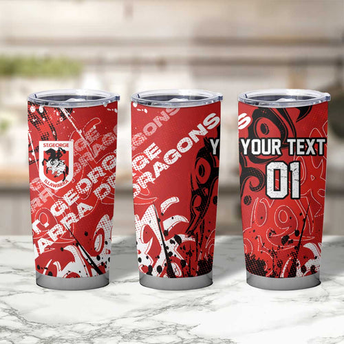 Personalized St. George Illawarra Dragons Rugby Tumbler Cup Urban Street Graffiti Style - Distressed Splatter Elements