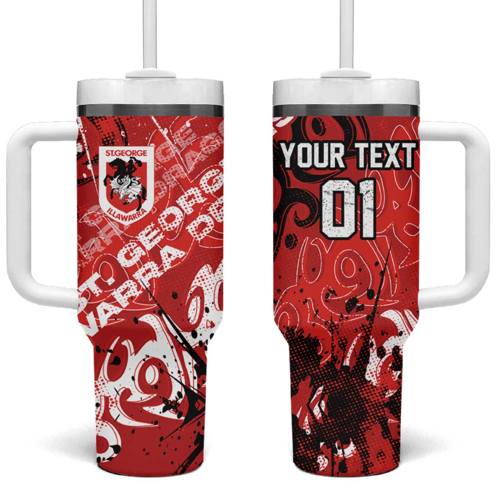 Personalized St. George Illawarra Dragons Rugby Tumbler With Handle Urban Street Graffiti Style - Distressed Splatter Elements