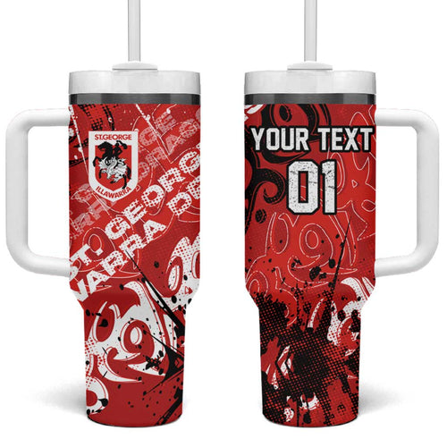 Personalized St. George Illawarra Dragons Rugby Tumbler With Handle Urban Street Graffiti Style - Distressed Splatter Elements