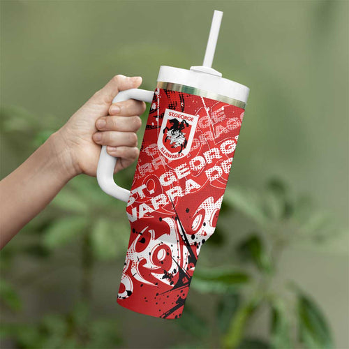 Personalized St. George Illawarra Dragons Rugby Tumbler With Handle Urban Street Graffiti Style - Distressed Splatter Elements