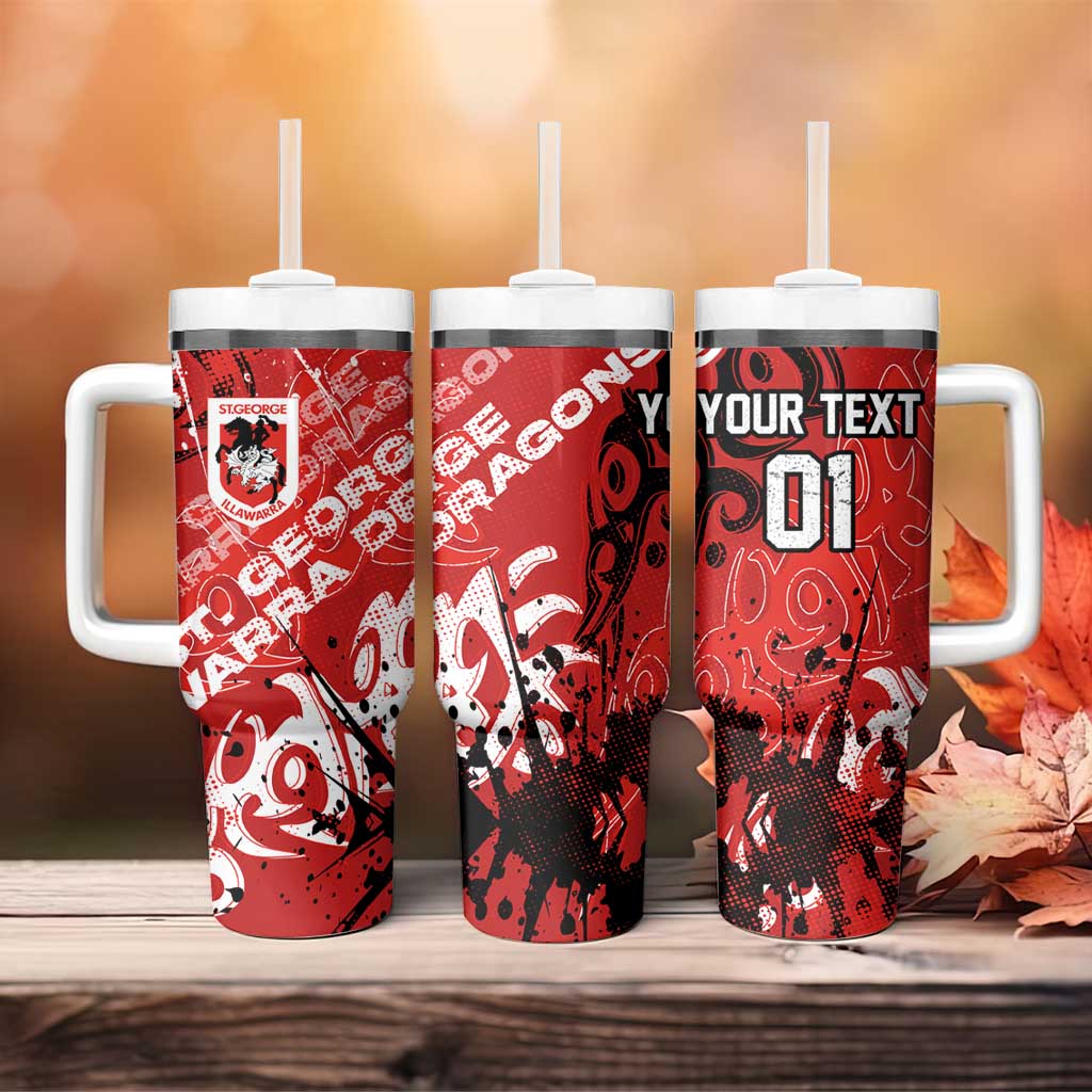 Personalized St. George Illawarra Dragons Rugby Tumbler With Handle Urban Street Graffiti Style - Distressed Splatter Elements