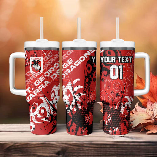 Personalized St. George Illawarra Dragons Rugby Tumbler With Handle Urban Street Graffiti Style - Distressed Splatter Elements