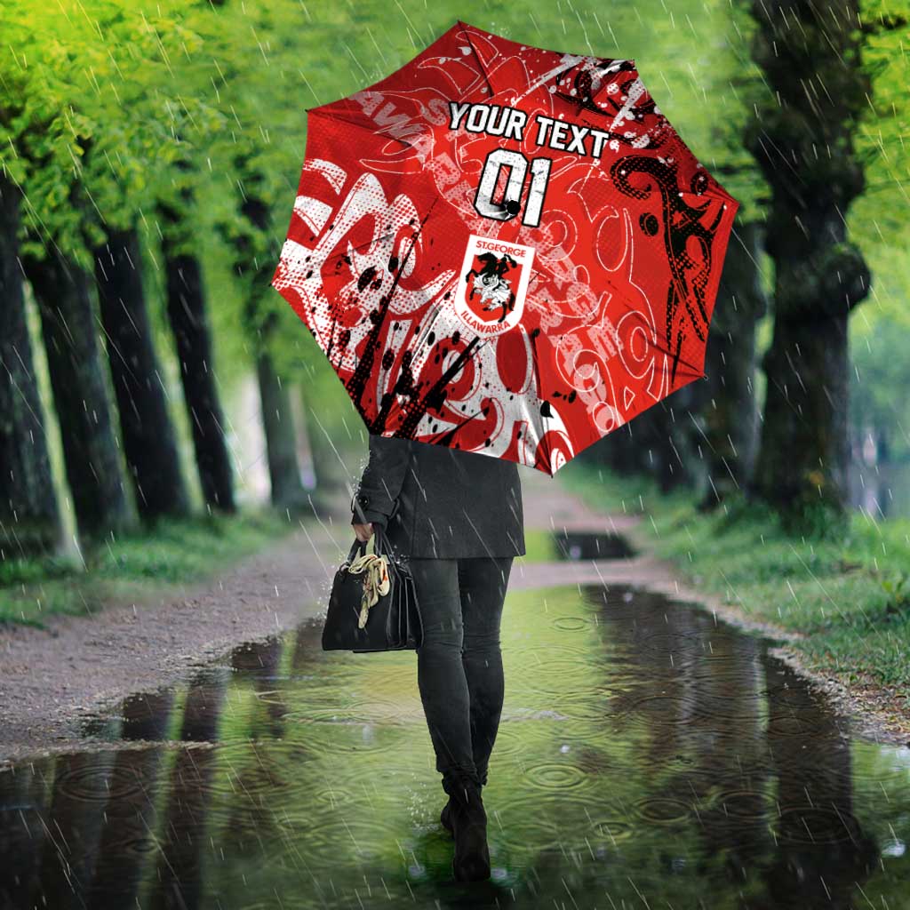 Personalized St. George Illawarra Dragons Rugby Umbrella Urban Street Graffiti Style - Distressed Splatter Elements
