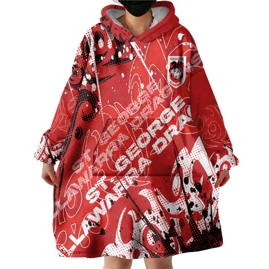 Personalized St. George Illawarra Dragons Rugby Wearable Blanket Hoodie Urban Street Graffiti Style - Distressed Splatter Elements