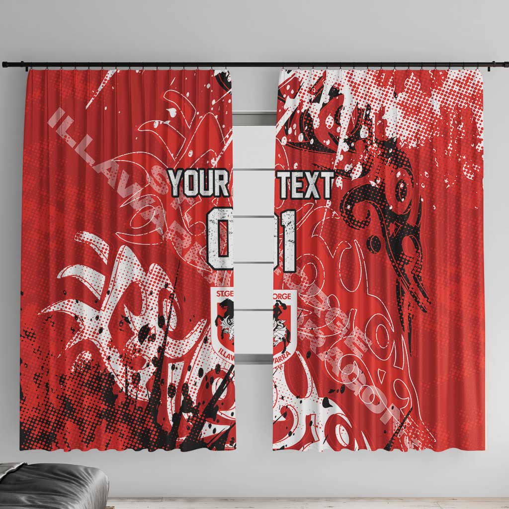 Personalized St. George Illawarra Dragons Rugby Window Curtain Urban Street Graffiti Style - Distressed Splatter Elements