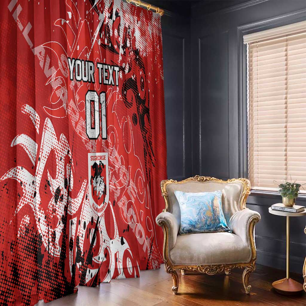 Personalized St. George Illawarra Dragons Rugby Window Curtain Urban Street Graffiti Style - Distressed Splatter Elements