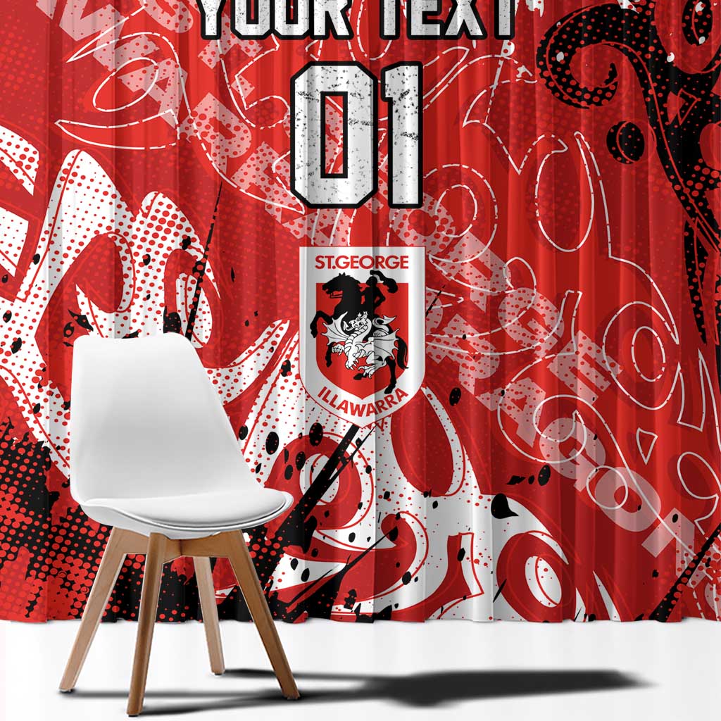 Personalized St. George Illawarra Dragons Rugby Window Curtain Urban Street Graffiti Style - Distressed Splatter Elements