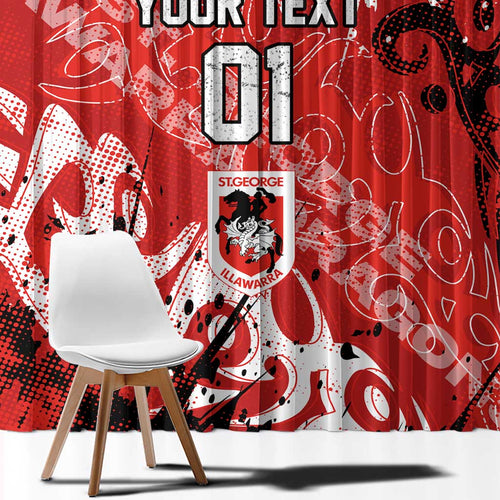 Personalized St. George Illawarra Dragons Rugby Window Curtain Urban Street Graffiti Style - Distressed Splatter Elements