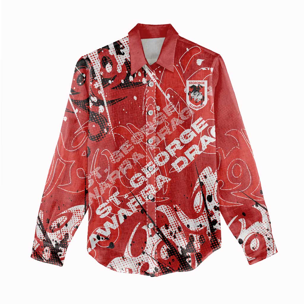 Personalized St. George Illawarra Dragons Rugby Women Casual Shirt Urban Street Graffiti Style - Distressed Splatter Elements