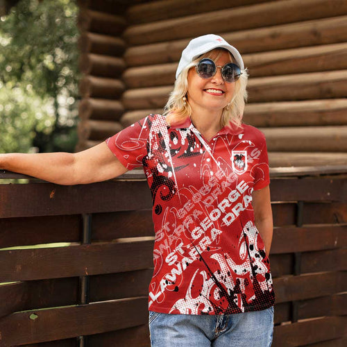 Personalized St. George Illawarra Dragons Rugby Women Polo Shirt Urban Street Graffiti Style - Distressed Splatter Elements