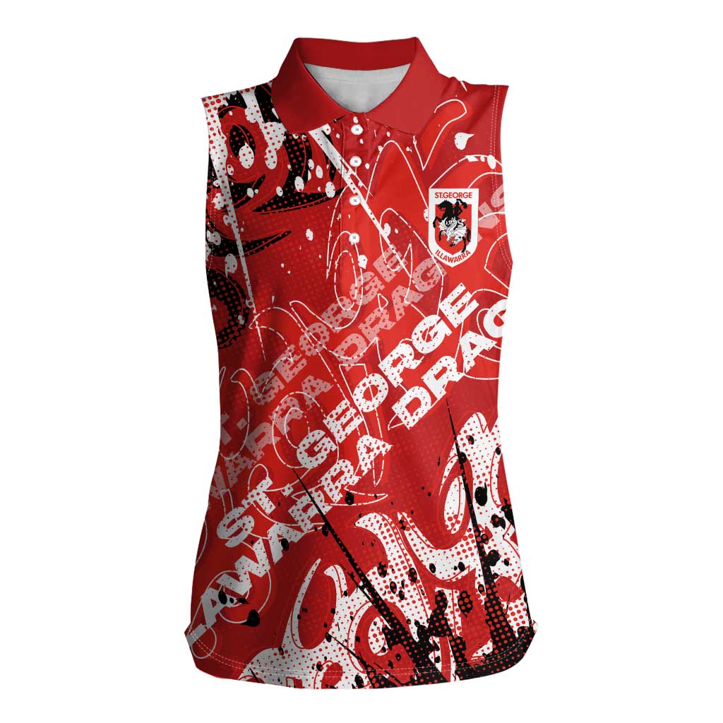 Personalized St. George Illawarra Dragons Rugby Women Sleeveless Polo Shirt Urban Street Graffiti Style - Distressed Splatter Elements