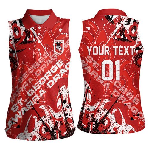 Personalized St. George Illawarra Dragons Rugby Women Sleeveless Polo Shirt Urban Street Graffiti Style - Distressed Splatter Elements