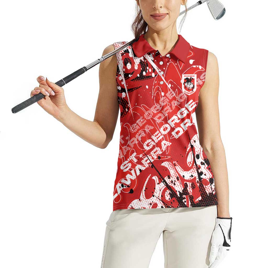 Personalized St. George Illawarra Dragons Rugby Women Sleeveless Polo Shirt Urban Street Graffiti Style - Distressed Splatter Elements