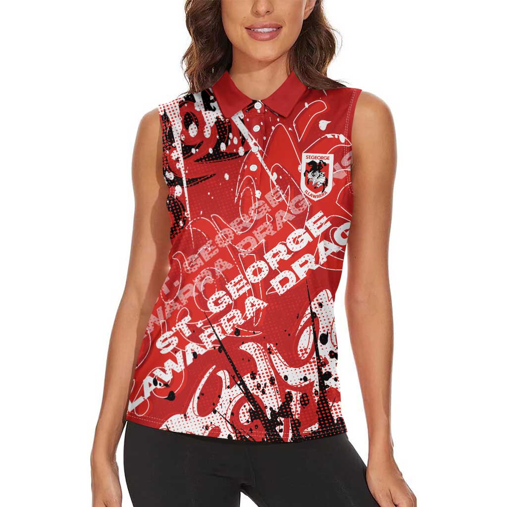 Personalized St. George Illawarra Dragons Rugby Women Sleeveless Polo Shirt Urban Street Graffiti Style - Distressed Splatter Elements