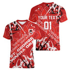 Personalized St. George Illawarra Dragons Rugby Women V-Neck T-Shirt Urban Street Graffiti Style - Distressed Splatter Elements
