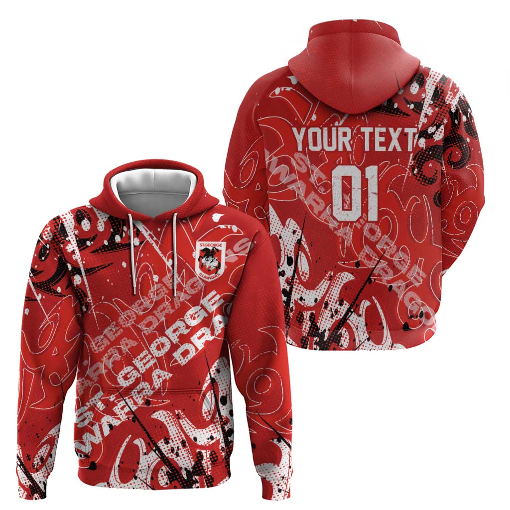 Personalized St. George Illawarra Dragons Rugby Zip Hoodie Urban Street Graffiti Style - Distressed Splatter Elements