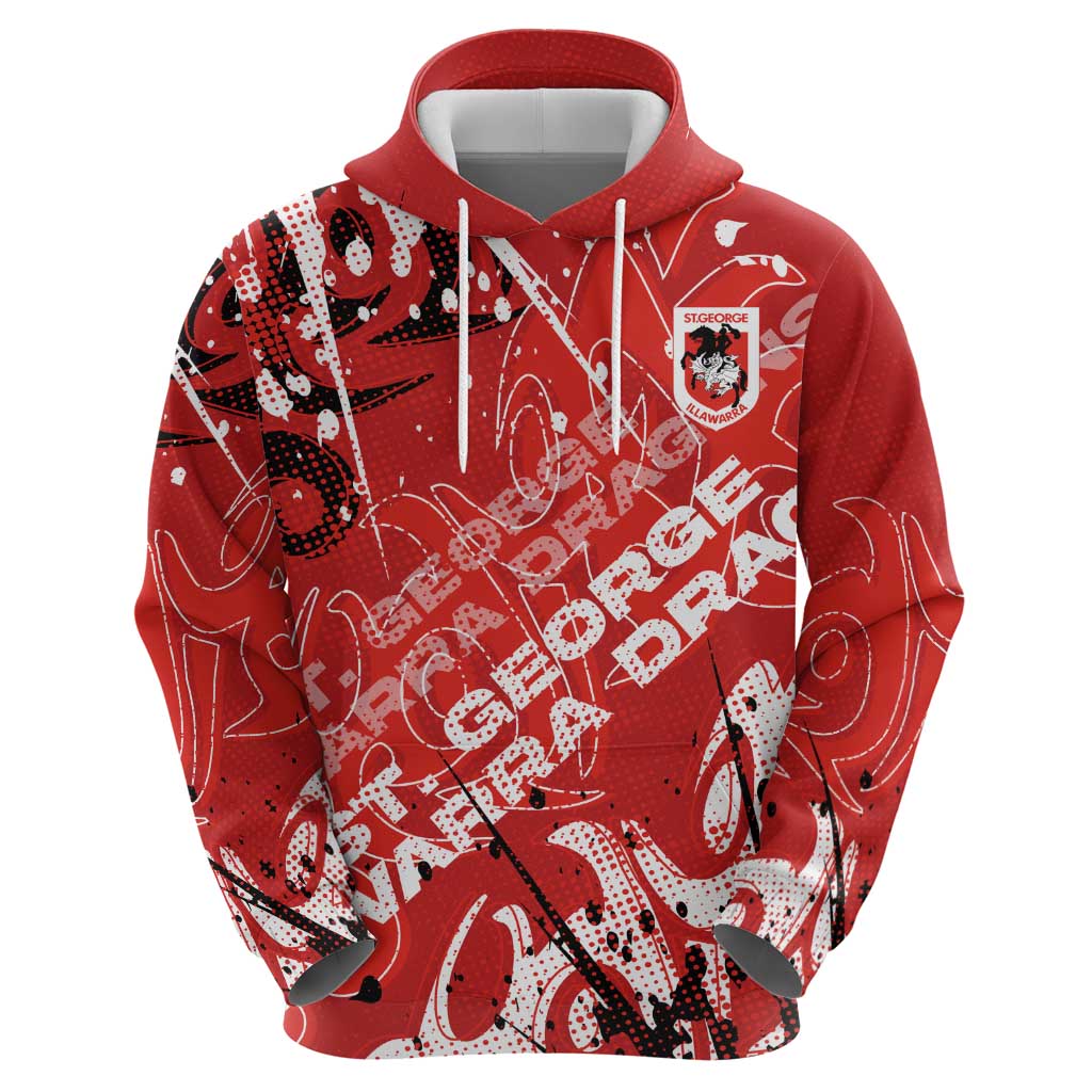 Personalized St. George Illawarra Dragons Rugby Zip Hoodie Urban Street Graffiti Style - Distressed Splatter Elements