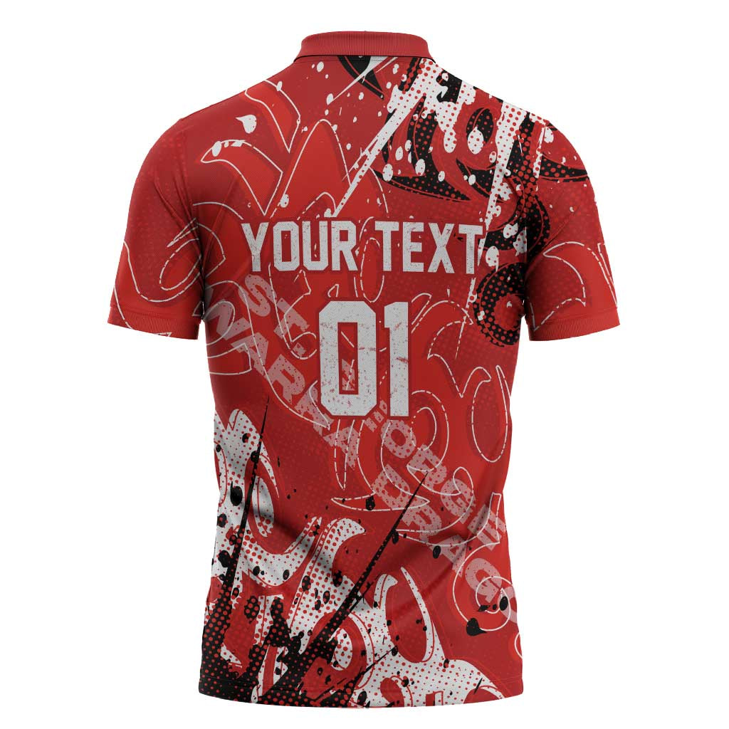 Personalized St. George Illawarra Dragons Rugby Zipper Polo Shirt Urban Street Graffiti Style - Distressed Splatter Elements