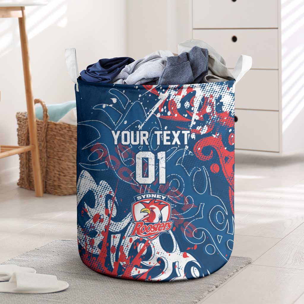 Personalized Sydney Roosters Rugby Laundry Basket Urban Street Graffiti Style - Distressed Splatter Elements