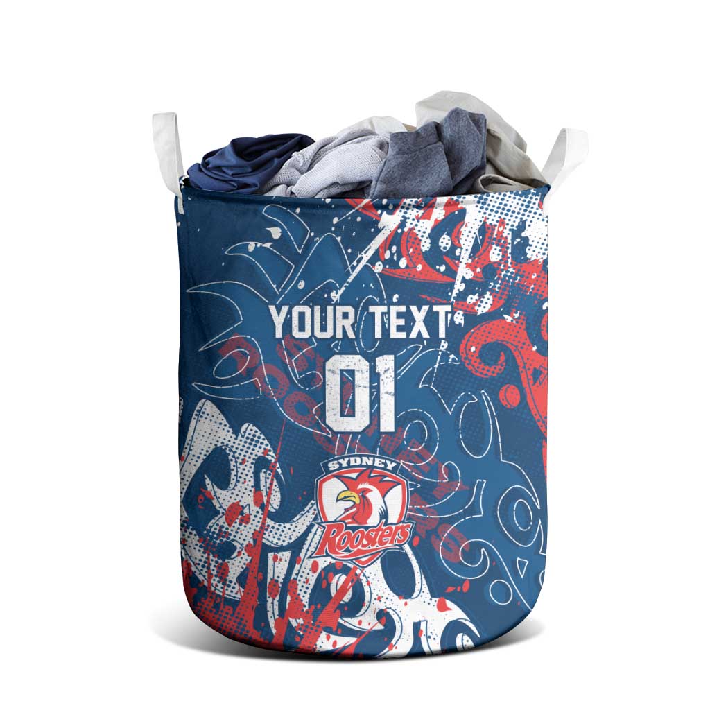 Personalized Sydney Roosters Rugby Laundry Basket Urban Street Graffiti Style - Distressed Splatter Elements