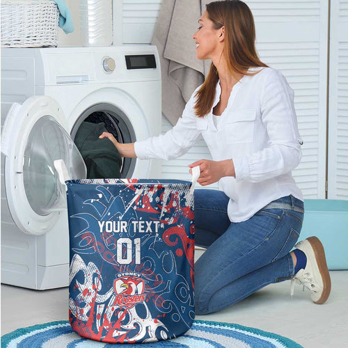 Personalized Sydney Roosters Rugby Laundry Basket Urban Street Graffiti Style - Distressed Splatter Elements