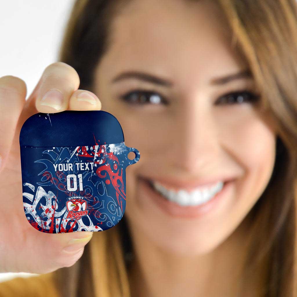 Personalized Sydney Roosters Rugby AirPods Case Urban Street Graffiti Style - Distressed Splatter Elements