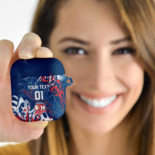 Personalized Sydney Roosters Rugby AirPods Case Urban Street Graffiti Style - Distressed Splatter Elements