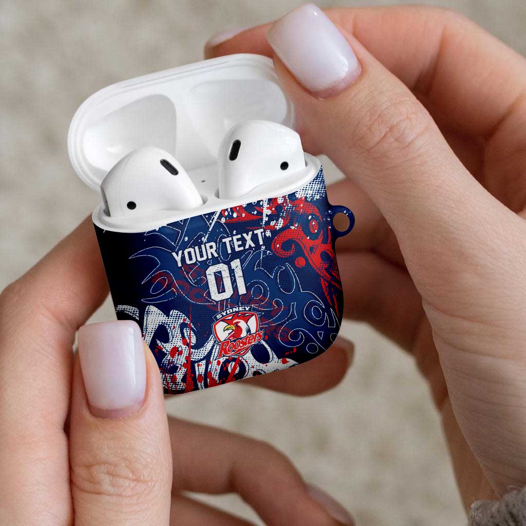 Personalized Sydney Roosters Rugby AirPods Case Urban Street Graffiti Style - Distressed Splatter Elements