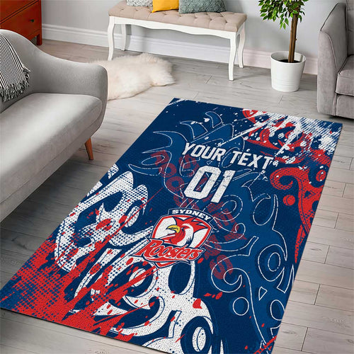 Personalized Sydney Roosters Rugby Area Rug Urban Street Graffiti Style - Distressed Splatter Elements