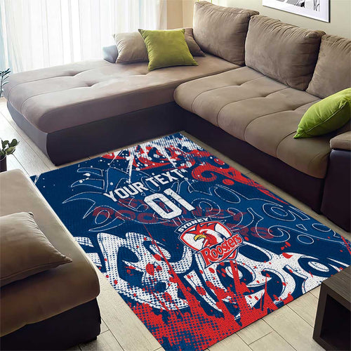 Personalized Sydney Roosters Rugby Area Rug Urban Street Graffiti Style - Distressed Splatter Elements